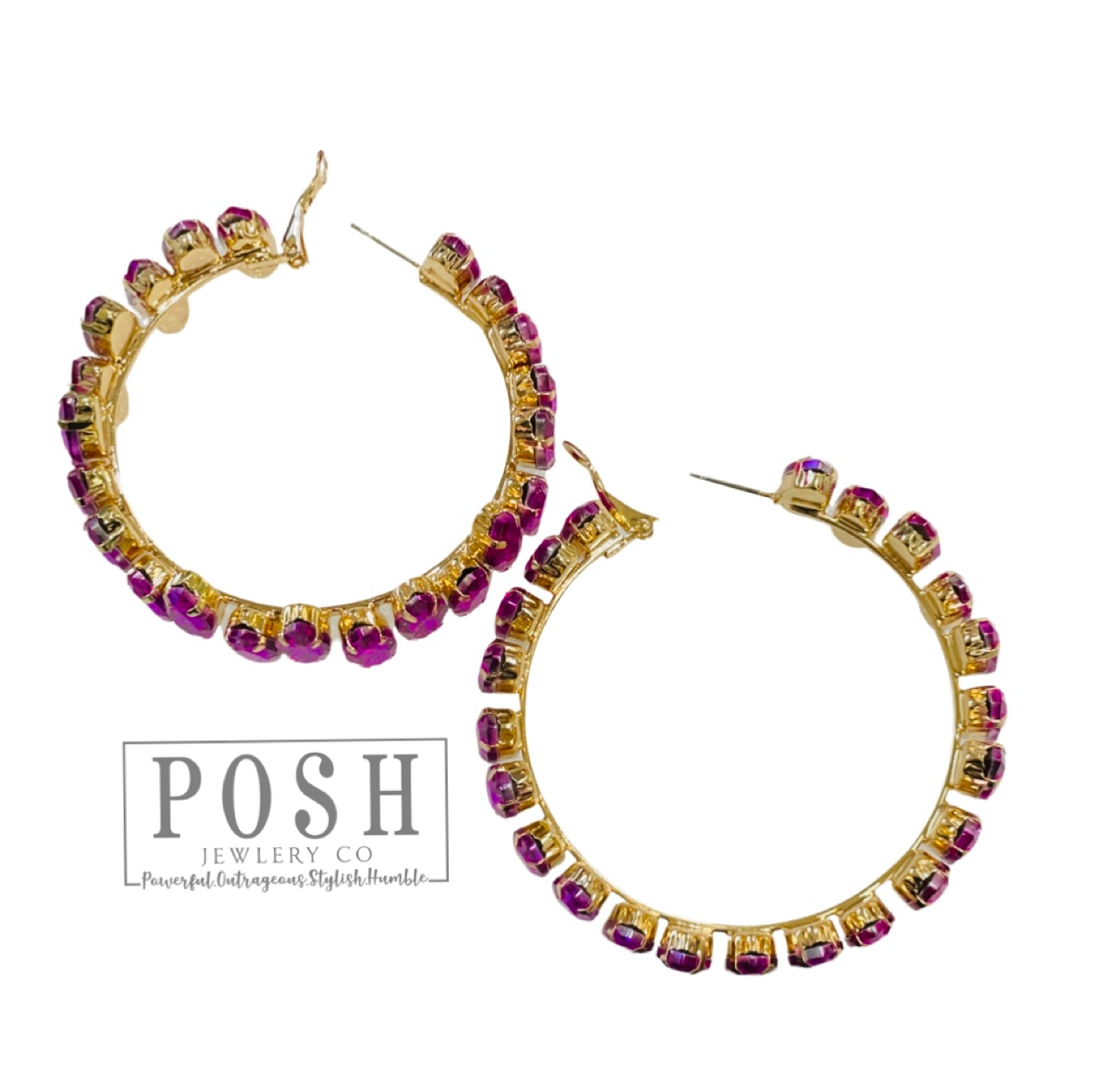 Marquise rhinestone hoop earring, Silver