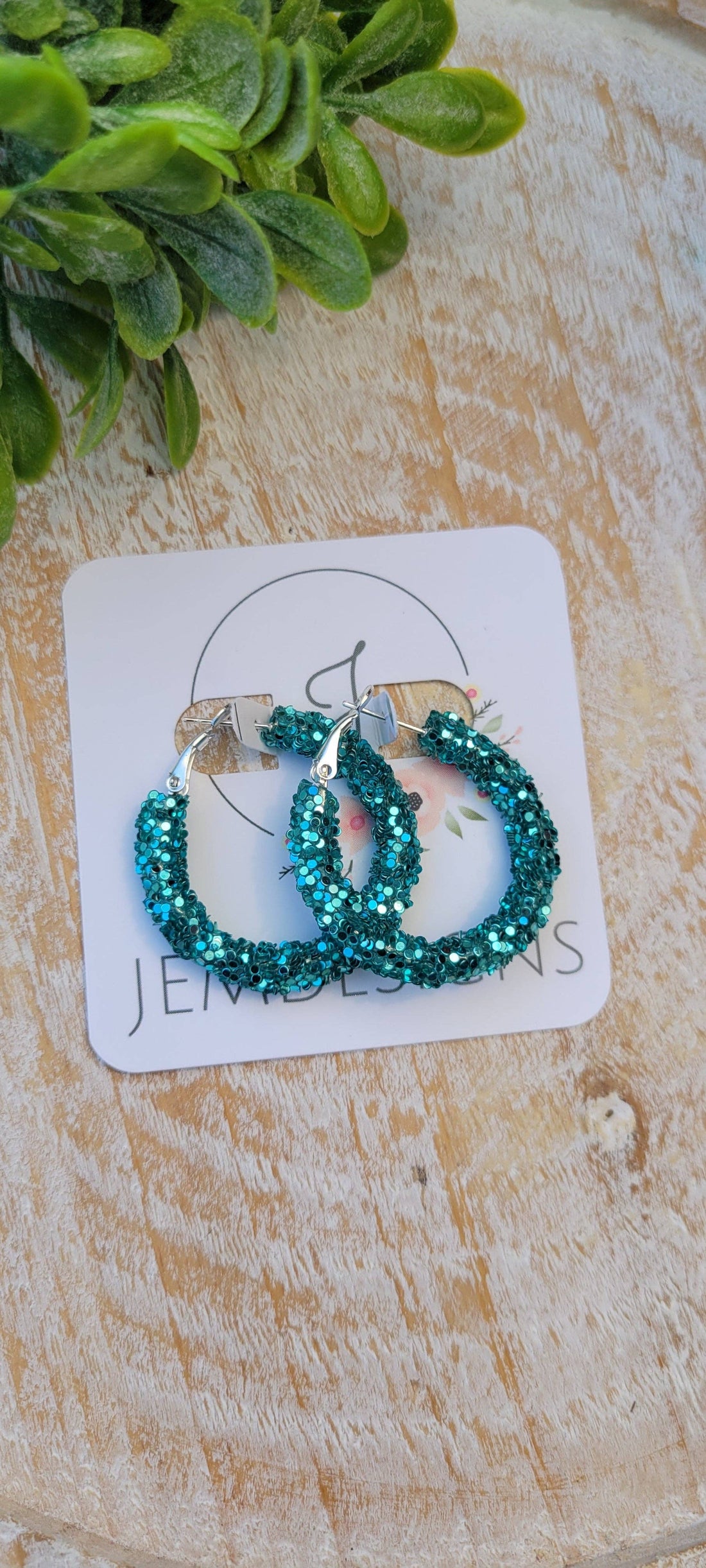Teal Glitter Hoop Earrings