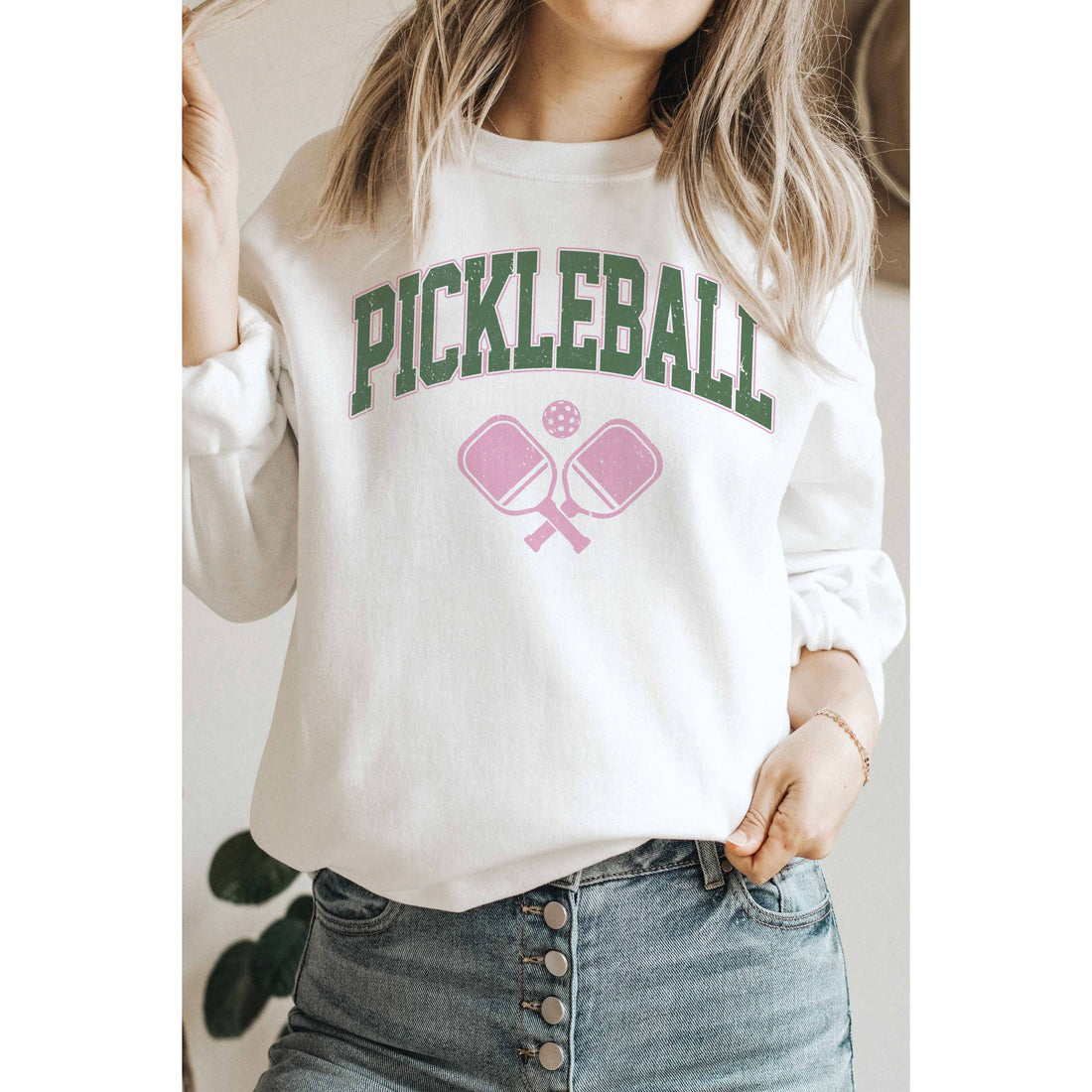 PICKLEBALL Graphic Sweatshirt: WHITE