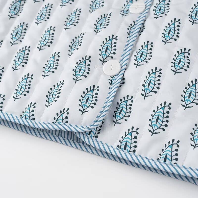 Stylish Reversible Flowers Quilted Jacket: Blue