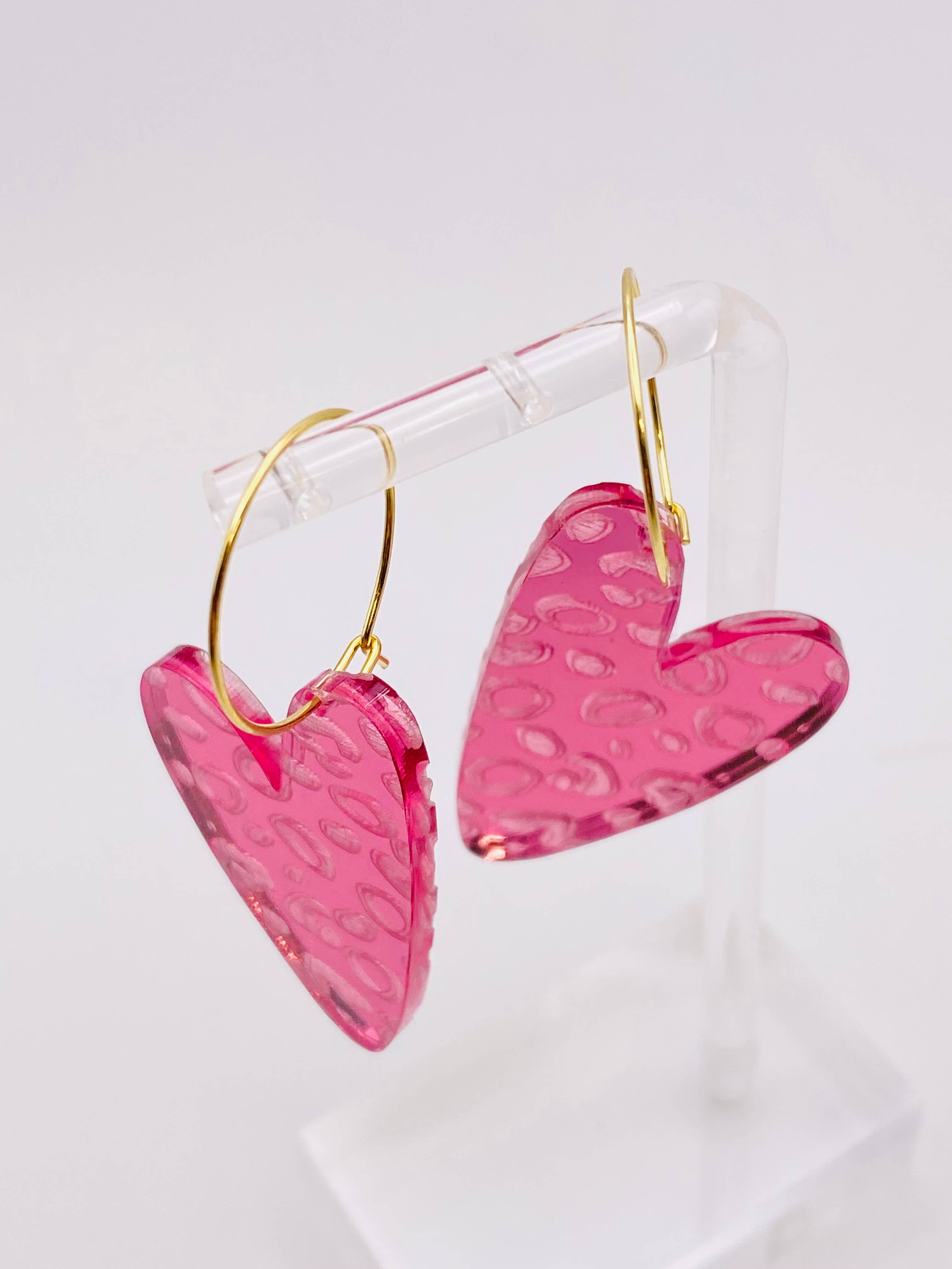 VALENTINE LEOPARD SWEET HEART HOOP PINK EARRINGS