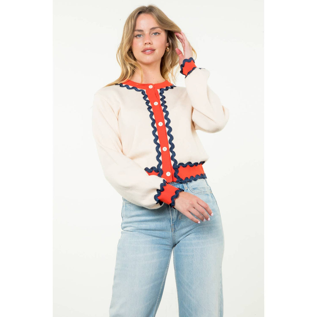 Button Up Knit Cardigan: CREAM / XS-S-M-L(1-2-2-1)