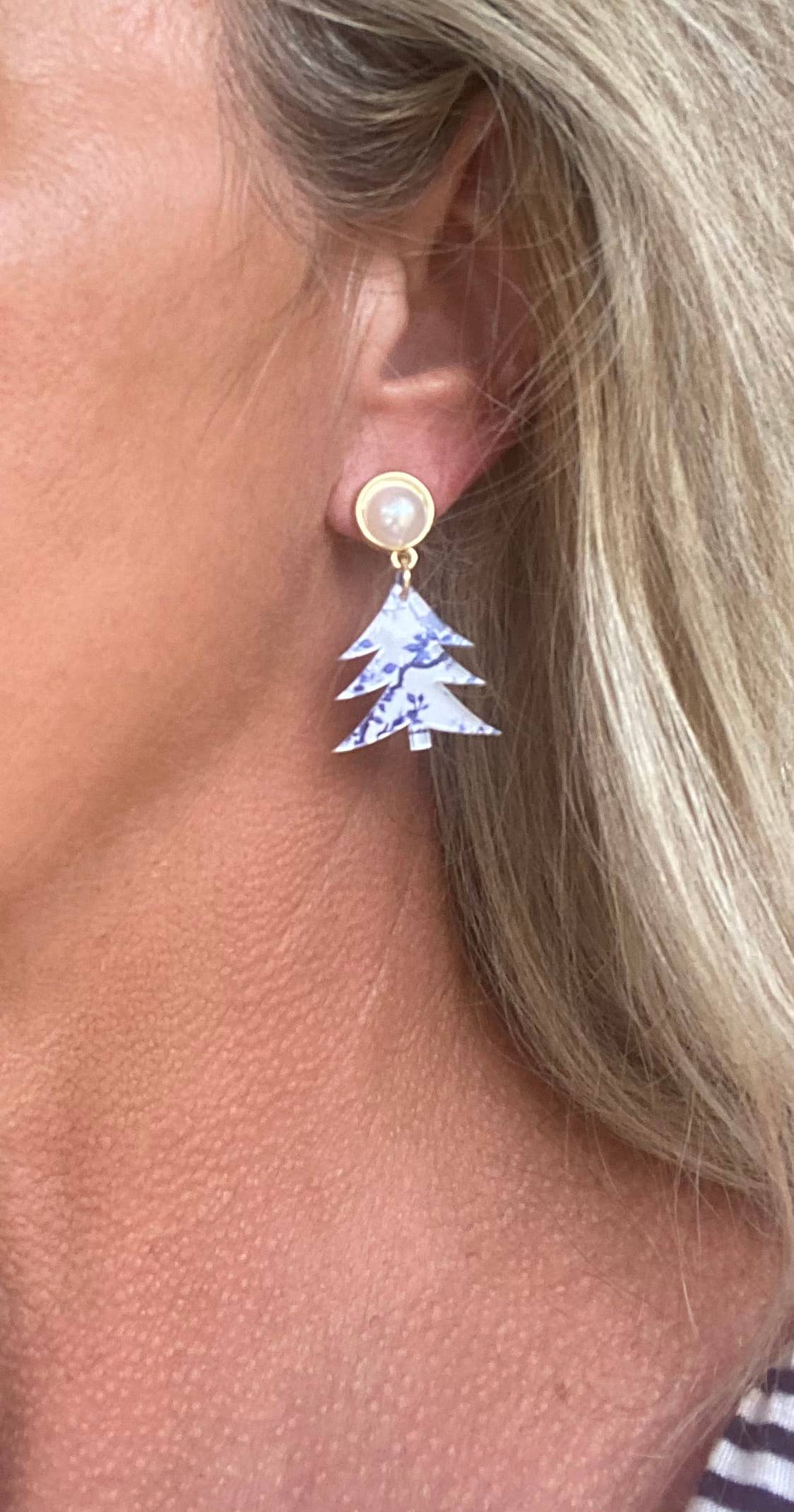 Blue Willow Festive Holiday Tree Earrings: Small 1.5"