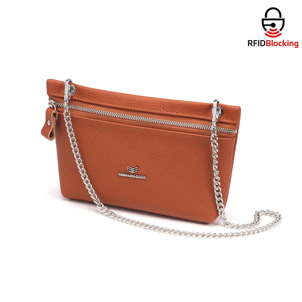 Genuine Leather RFID Crossbody Wallet: WineRed