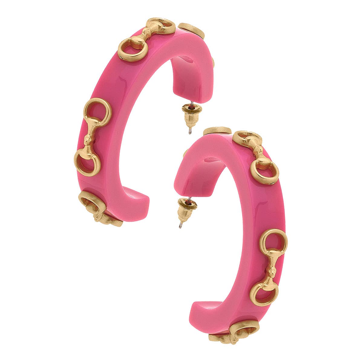 Sutton Horsebit Resin Hoop Earrings: Navy