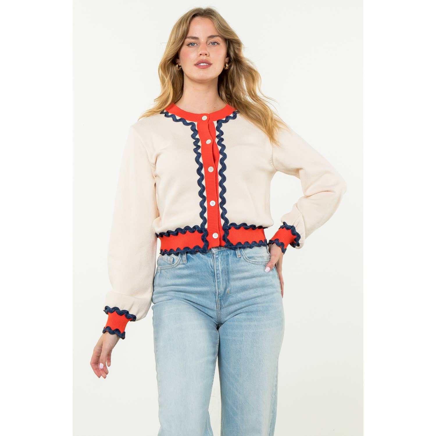Button Up Knit Cardigan: CREAM / XS-S-M-L(1-2-2-1)