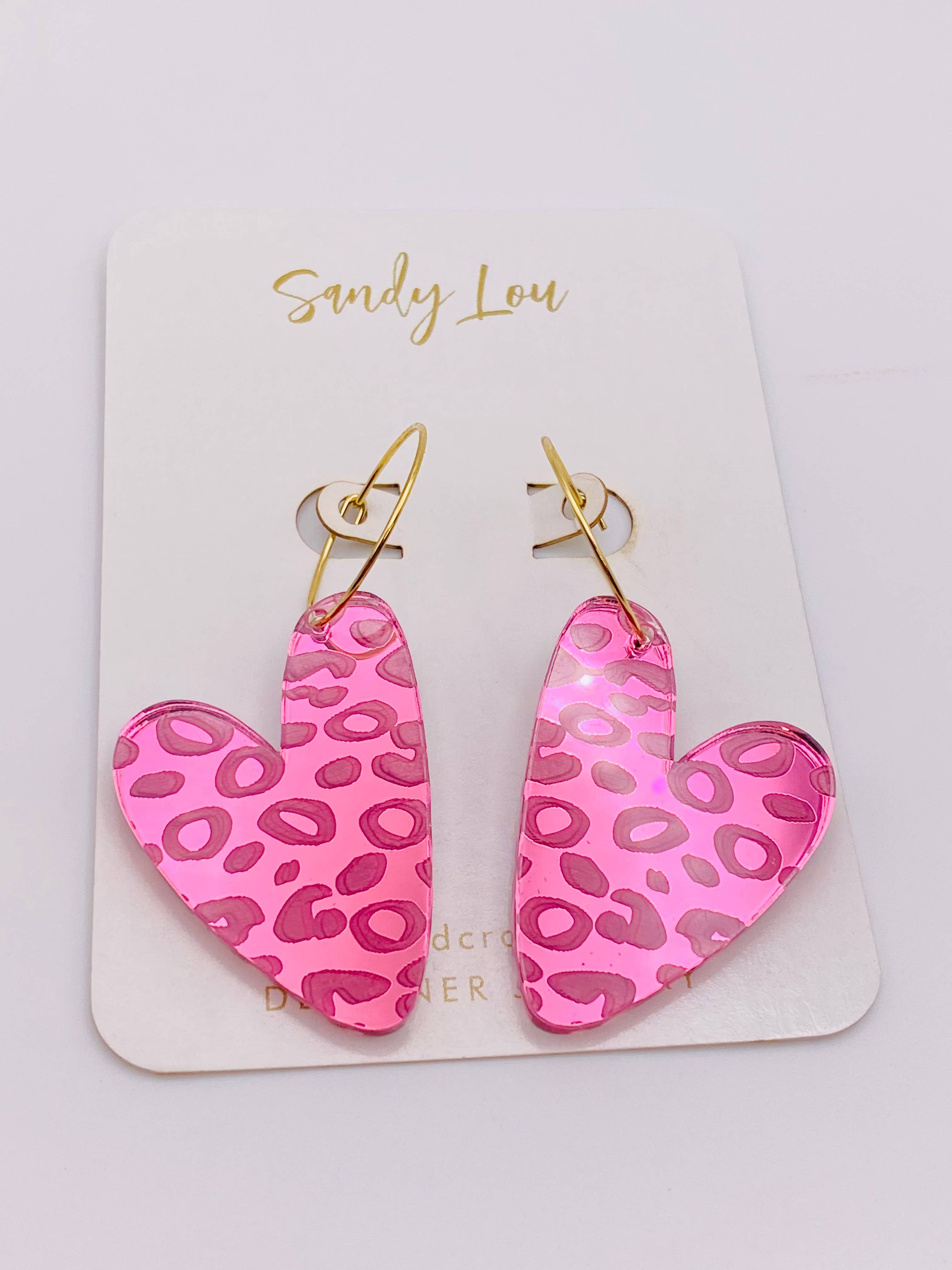 VALENTINE LEOPARD SWEET HEART HOOP PINK EARRINGS