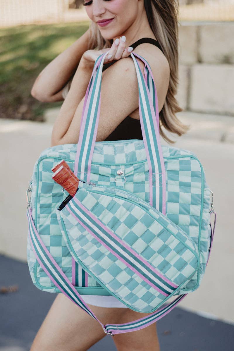Teal Checkerprint Pickleball Duffle Bag: Teal
