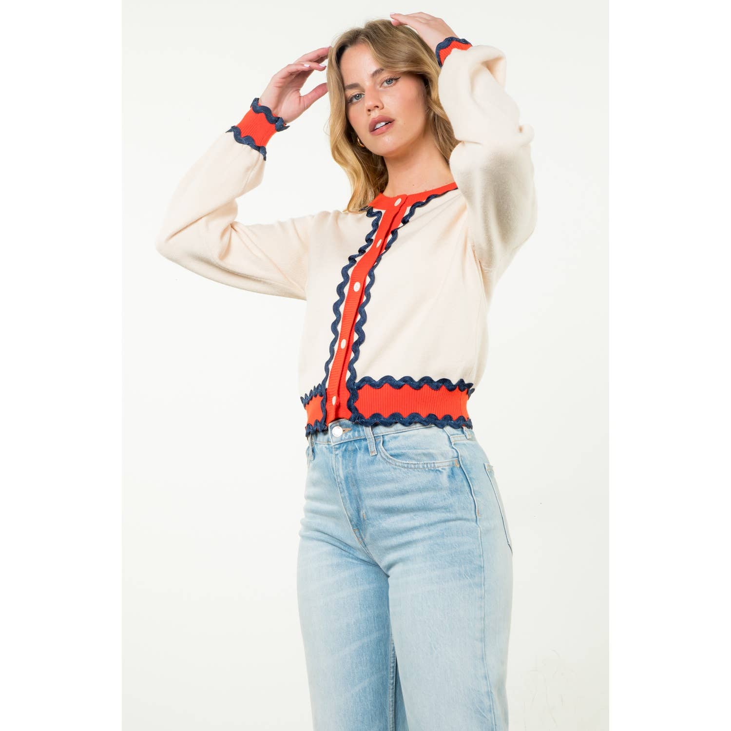 Button Up Knit Cardigan: CREAM / XS-S-M-L(1-2-2-1)