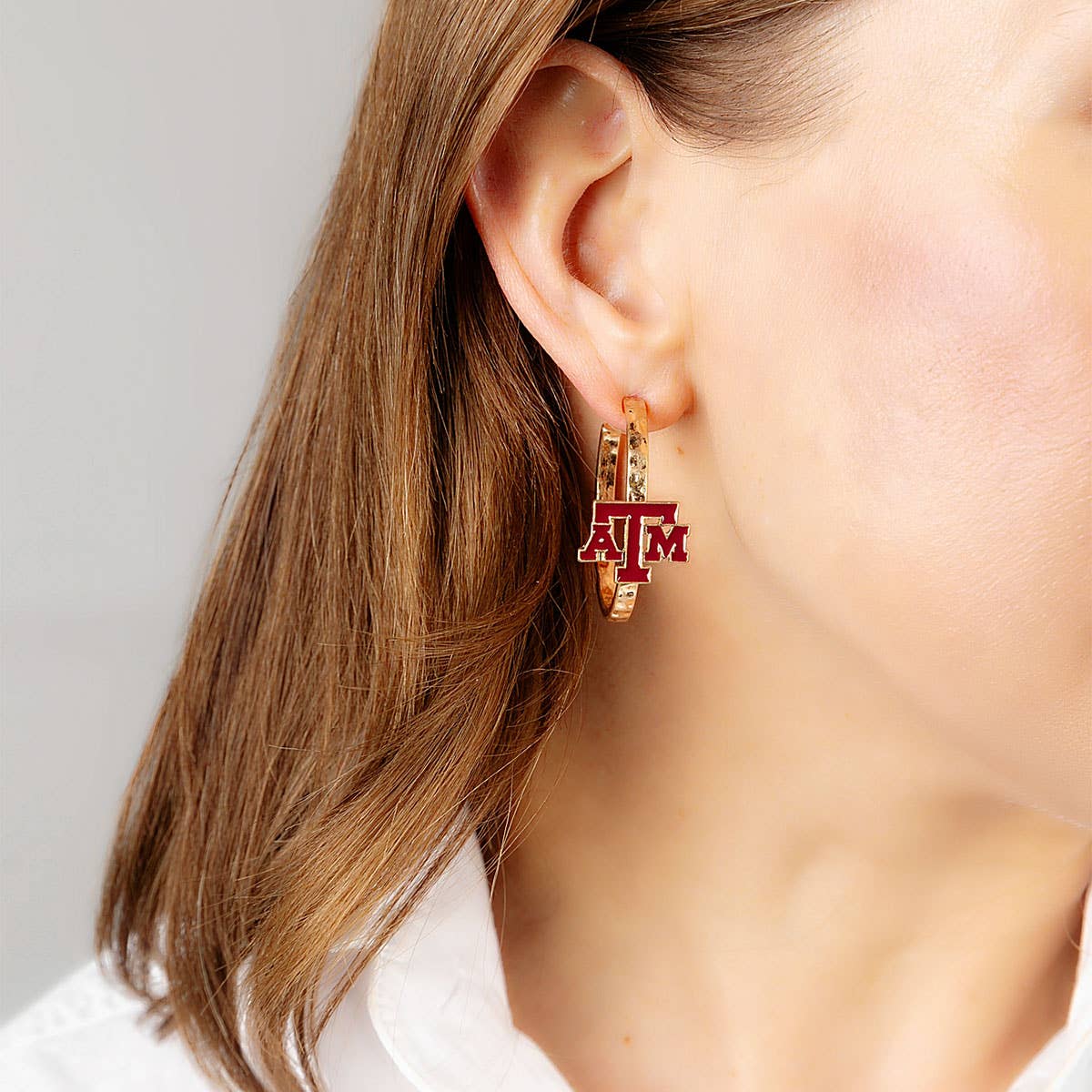 Texas A&M Aggies Enamel Logo Hoop Earrings in Maroon