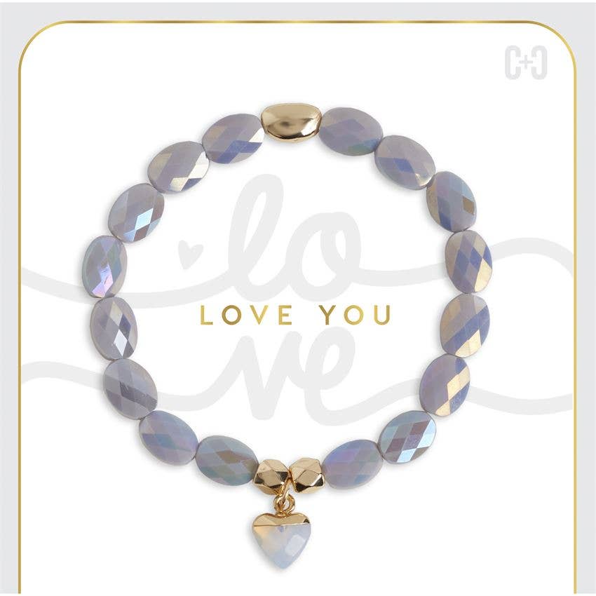 Love You Heart Charm Stretch Bracelet - Valentine&
