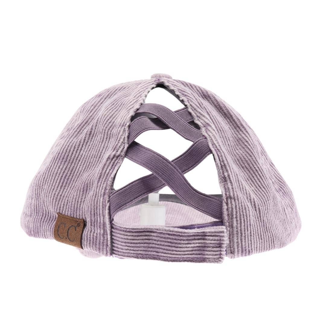 Stonewashed Corduroy Criss Cross High Pony C.C Ball Cap BT10: Black
