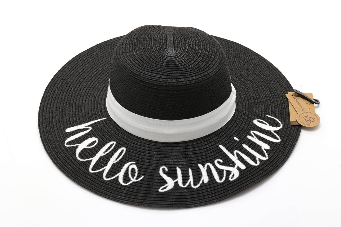 Hello Sunshine Sun Hat : Black/White Lettering