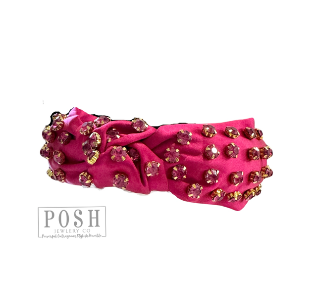 Rhinestone Top Knot Headband: Fuchsia