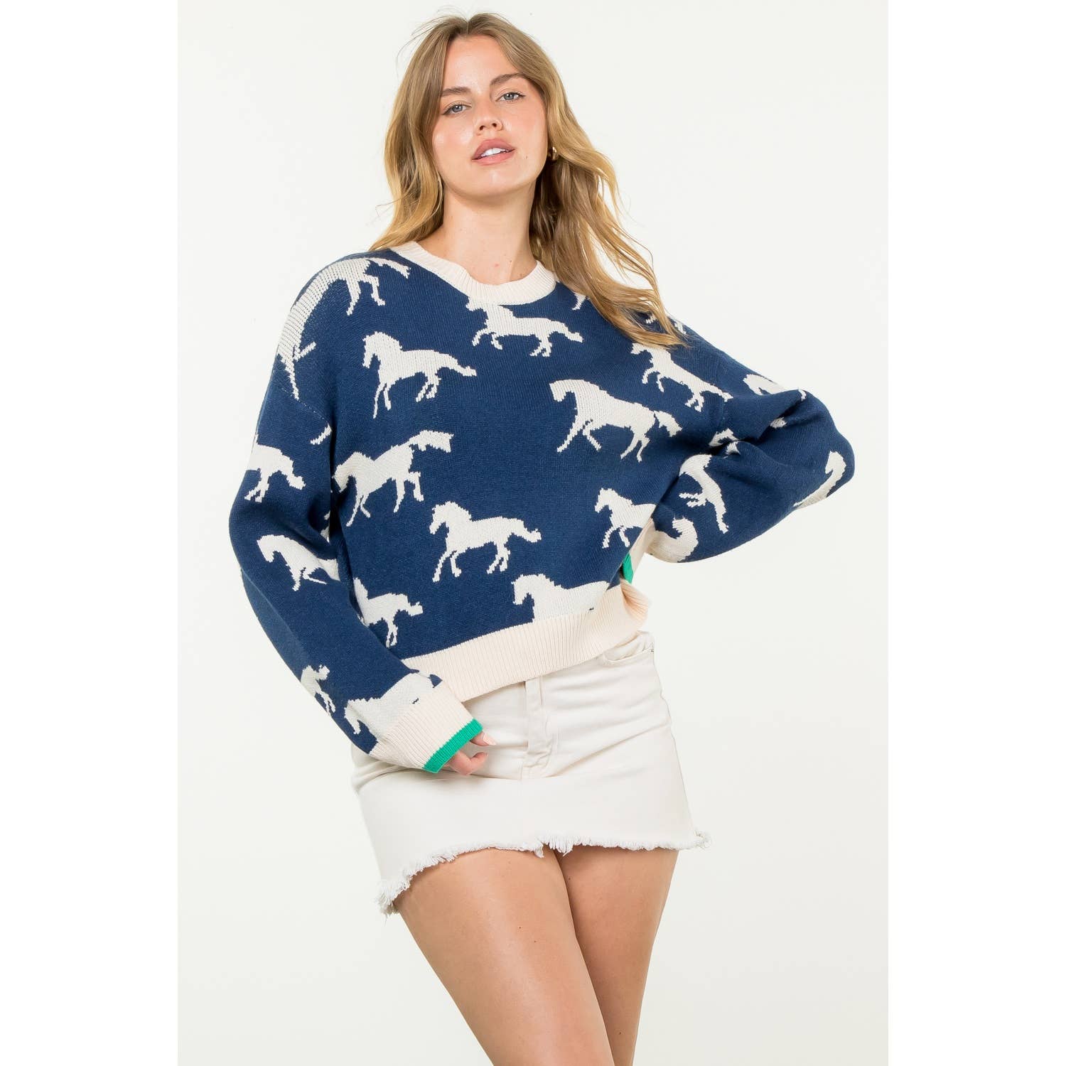 Knit Horse Sweater: NAVY