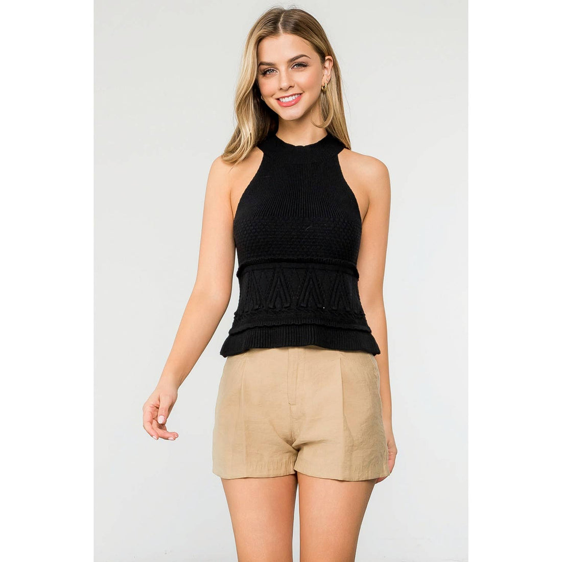 Halter Knitted Top: BLACK / XS-S-M-L(1-2-2-1)