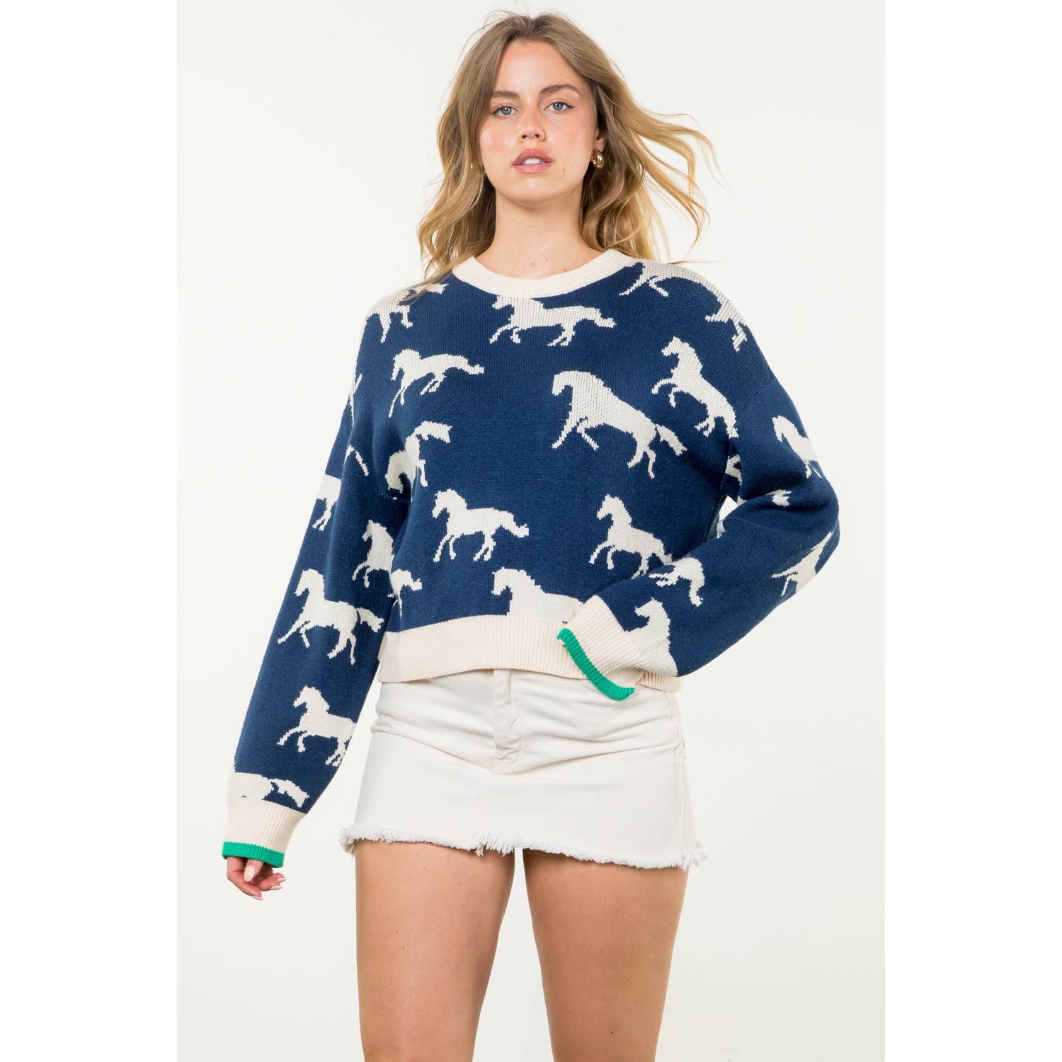 Knit Horse Sweater: NAVY