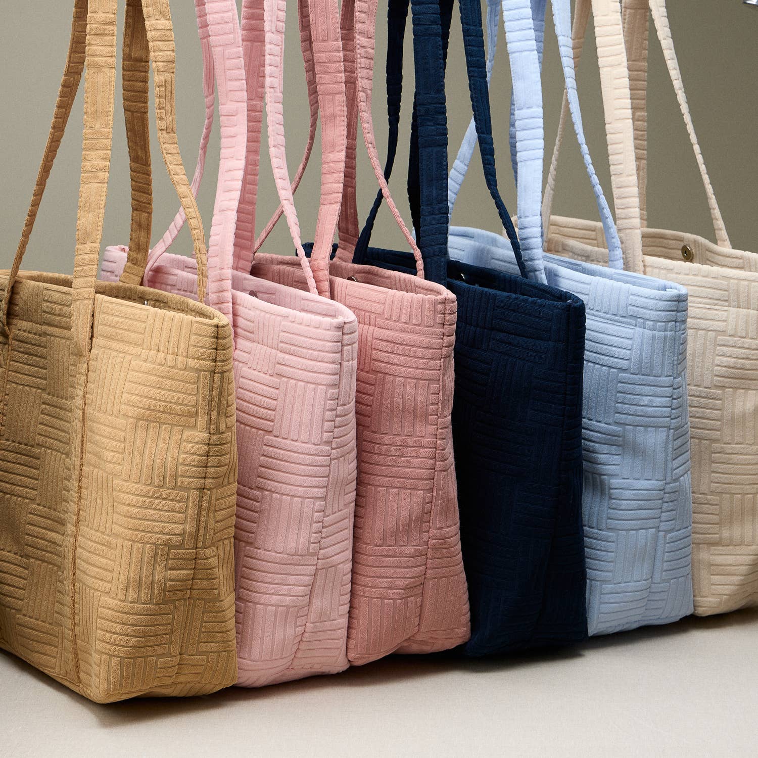 Quilted Tote Bag with Woven Texture: Light Blue / One / 5AG78035