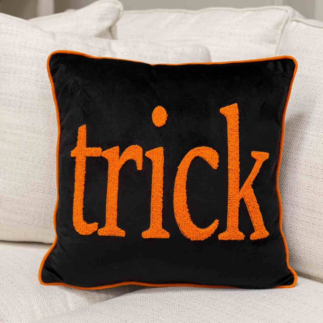 Trick or Treat Double Sided Pillow Black/Orange/White 16x16