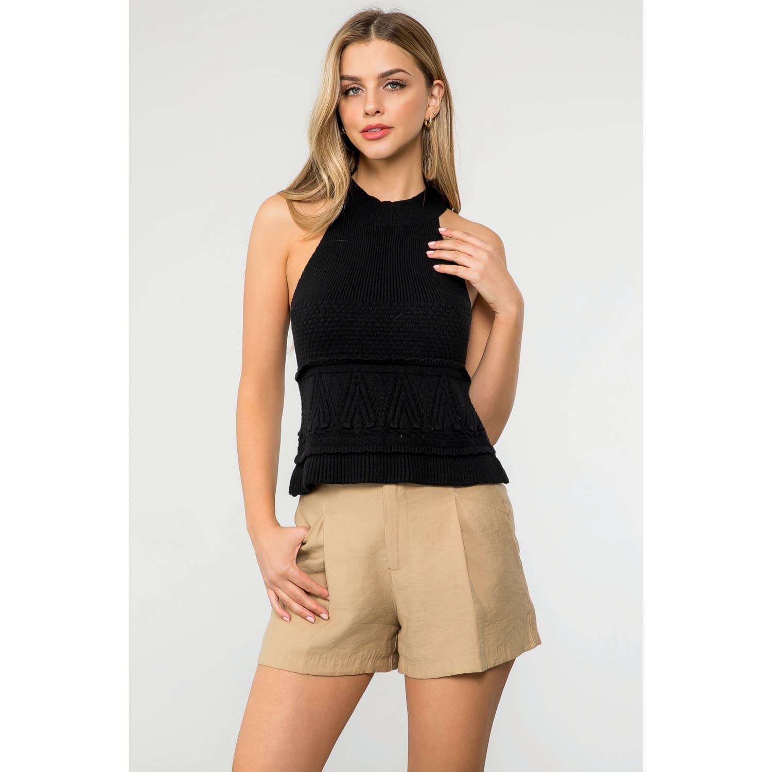 Halter Knitted Top: BLACK / XS-S-M-L(1-2-2-1)