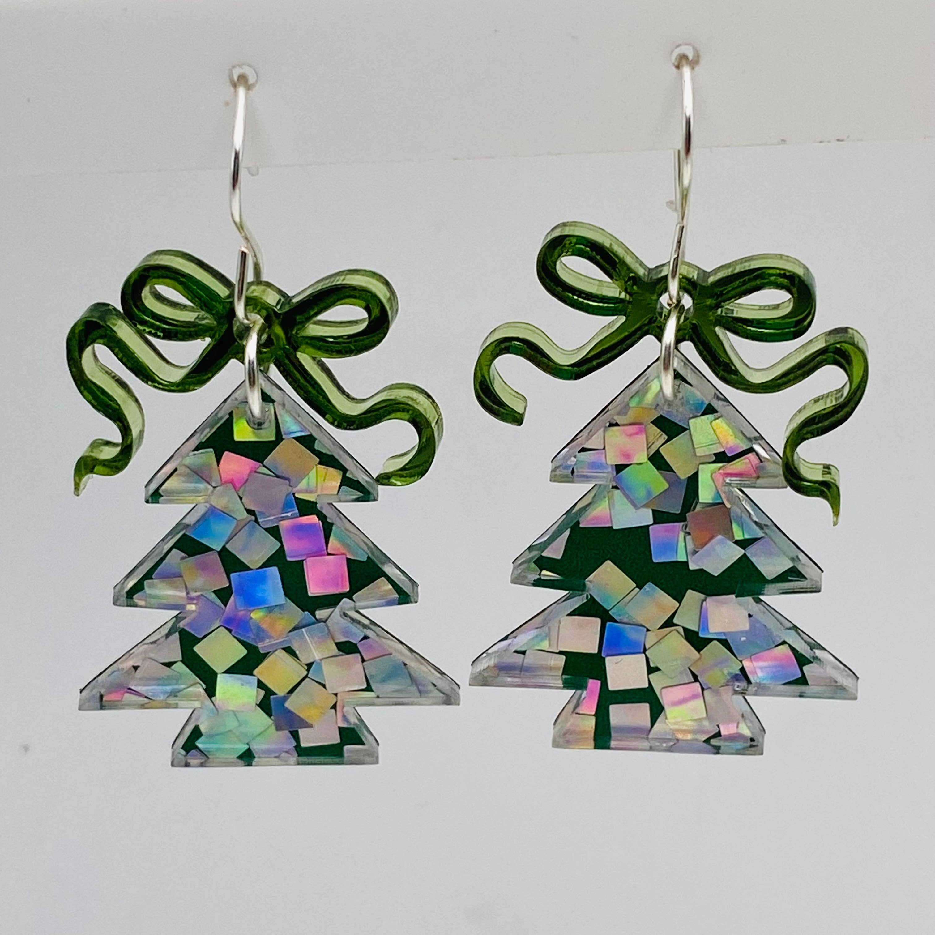 Merry Confetti Tree Earrings Christmas- Green Pixie Dust