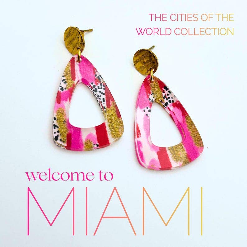 Miami Inspired Pink & Gold Acrylic Earrings