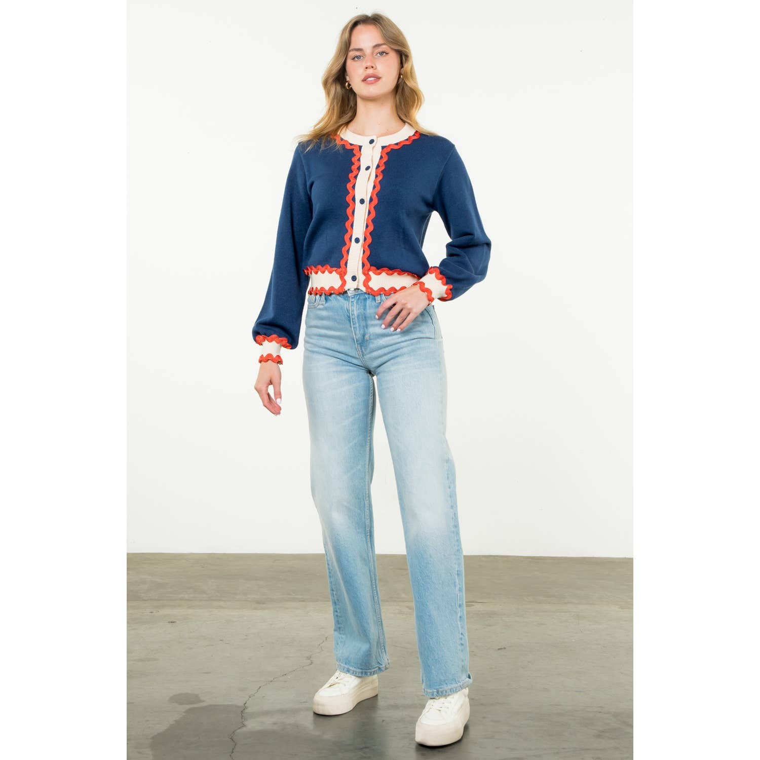 Button Up Knit Cardigan: CREAM / XS-S-M-L(1-2-2-1)