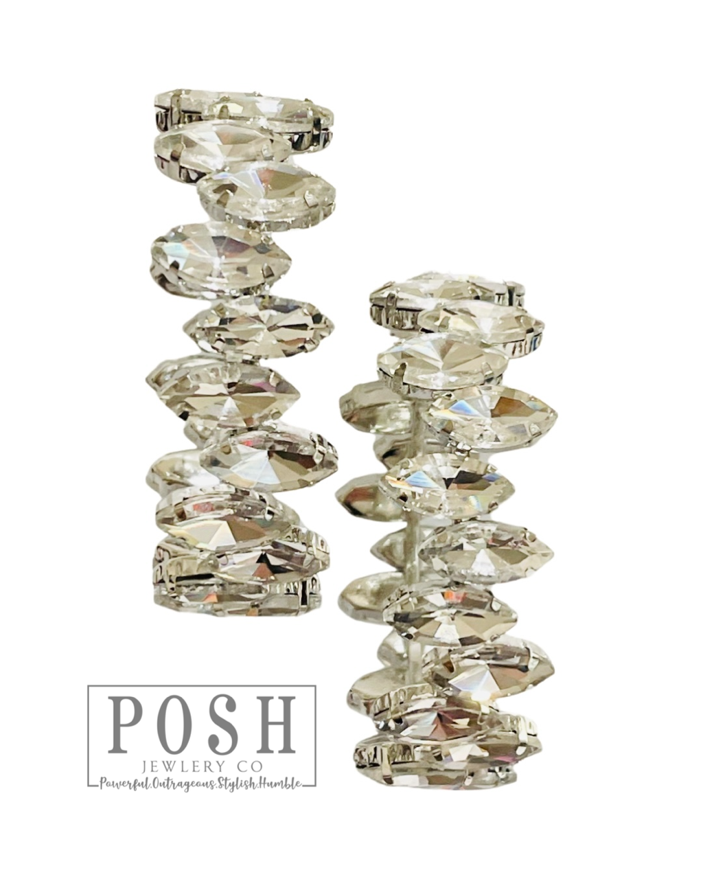 Marquise rhinestone hoop earring, Silver