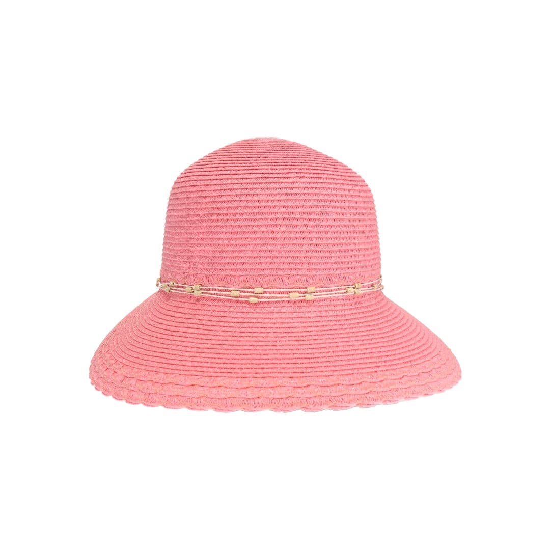 Wooden Bead Trim Cloche C.C Sun Hat STH0026: White
