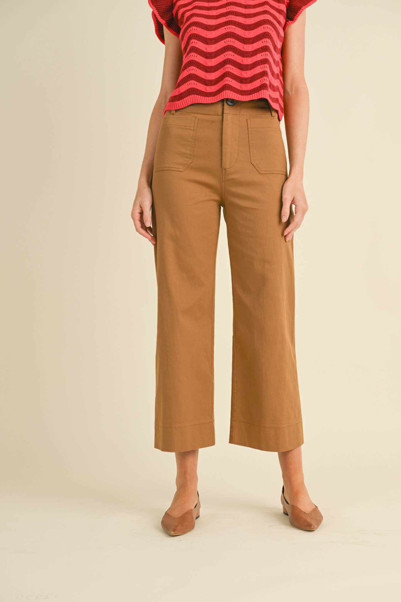 HIGH WAIST CROPPED WIDE LEG PANTS MP3303: Berry Pink / M