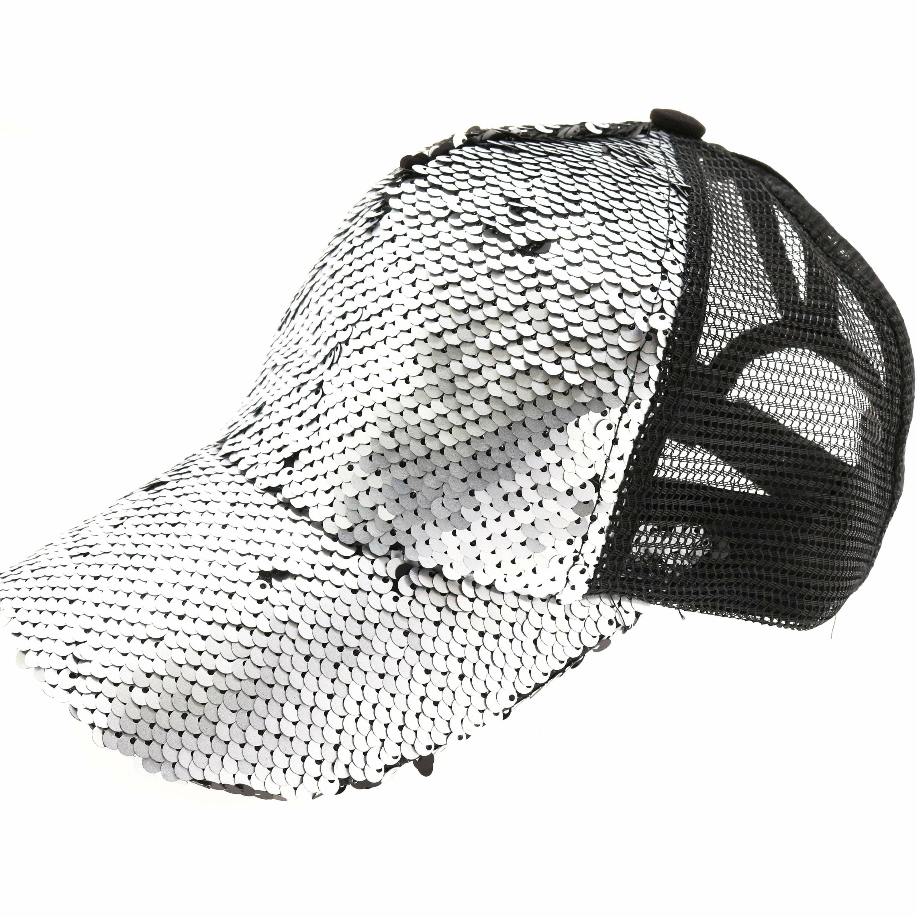 Sequin Mesh Back High Ponytail CC Ball Cap BT723: Hot Pink Multi/Silver/Black