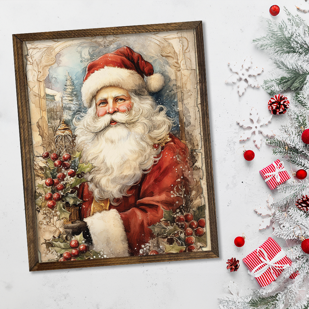 TIMBERLAND FRAME VINTAGE SANTA: 12"x15"