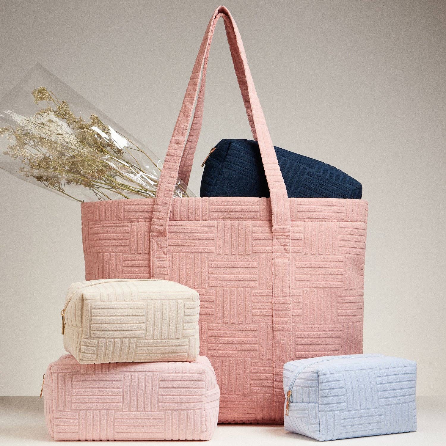Quilted Tote Bag with Woven Texture: Light Blue / One / 5AG78035