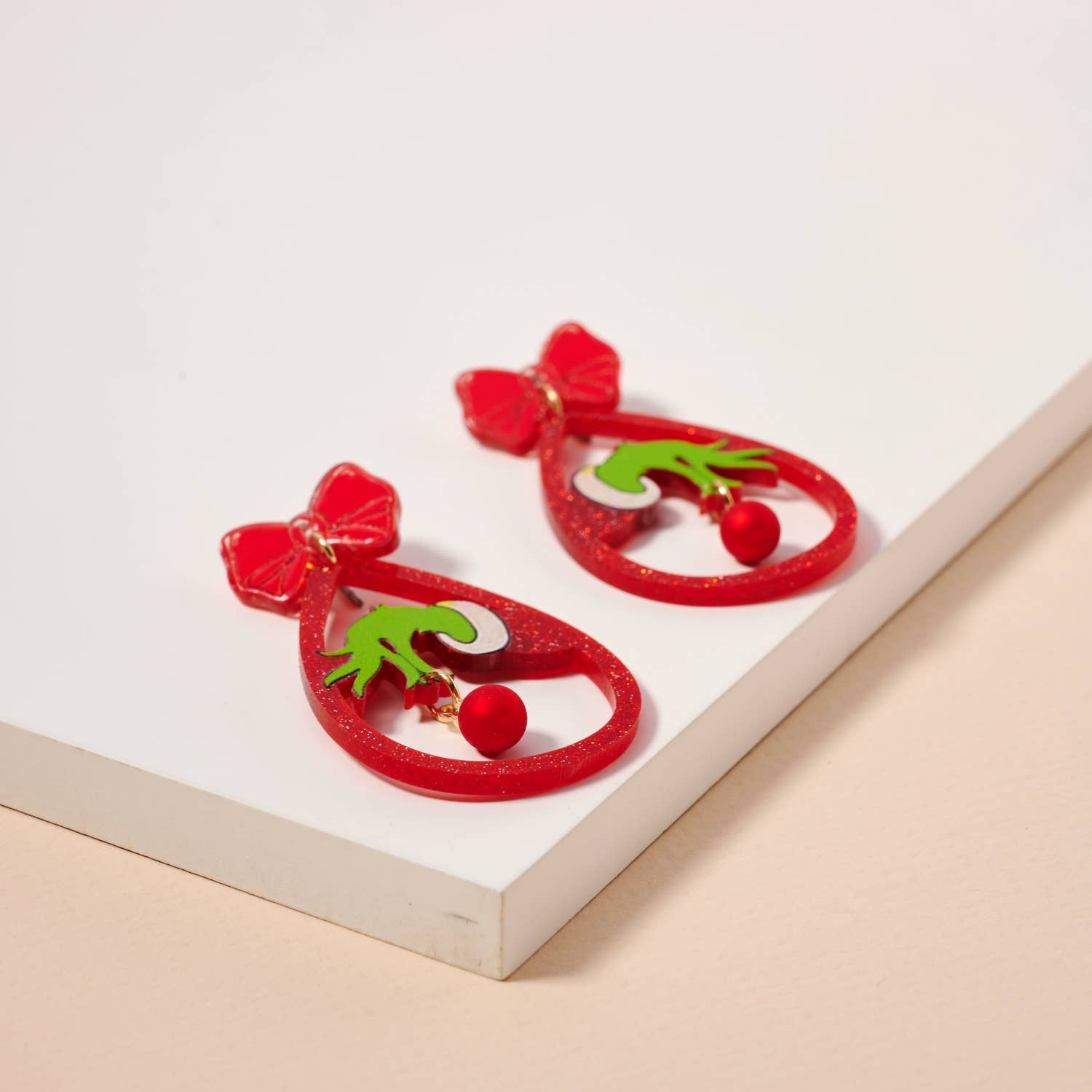 Christmas Green Monster Hand Dangling Earrings: Red / One / 4SE31113