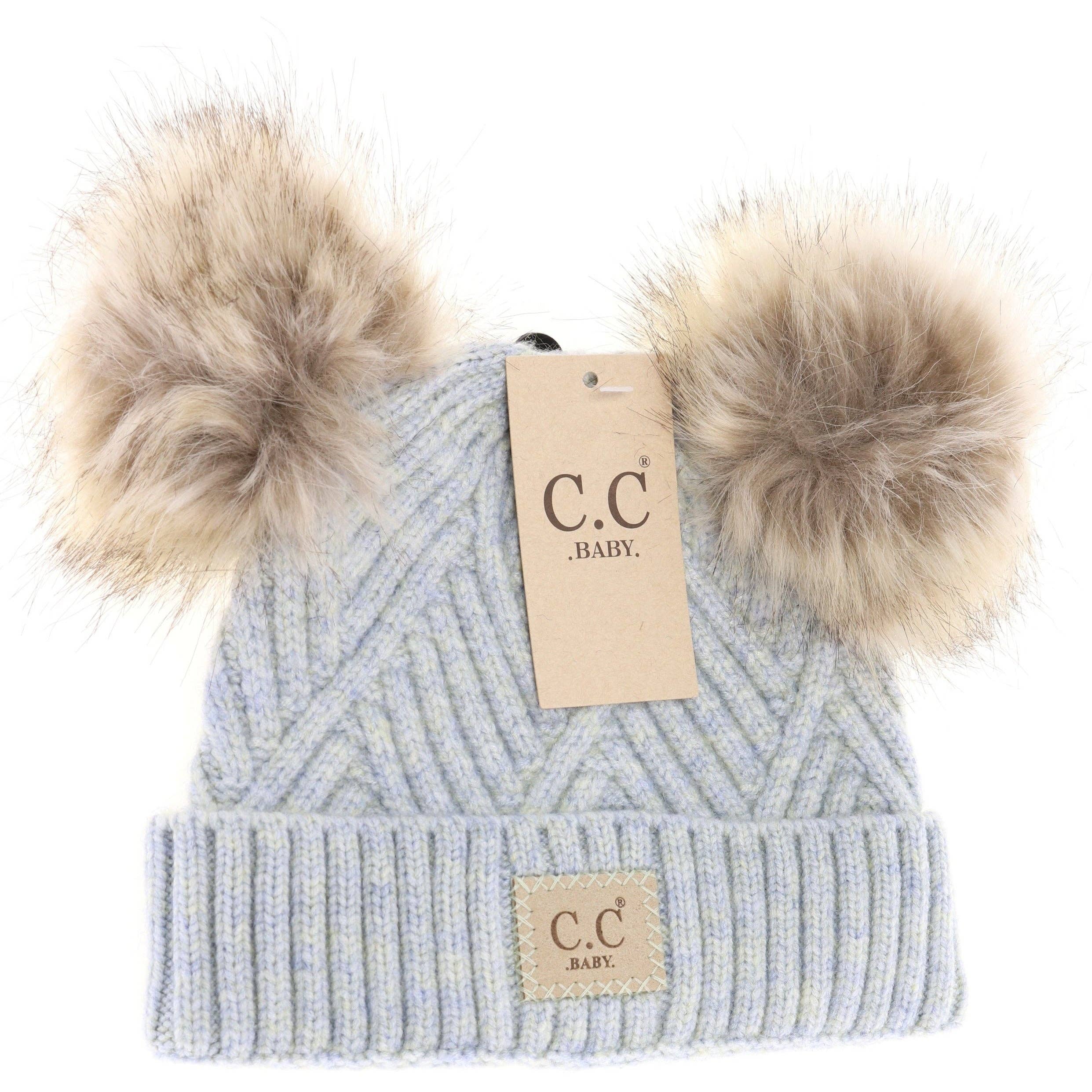C.C Large Patch Newborn Knit Hat- Baby2060PomPom: Lavender Mix