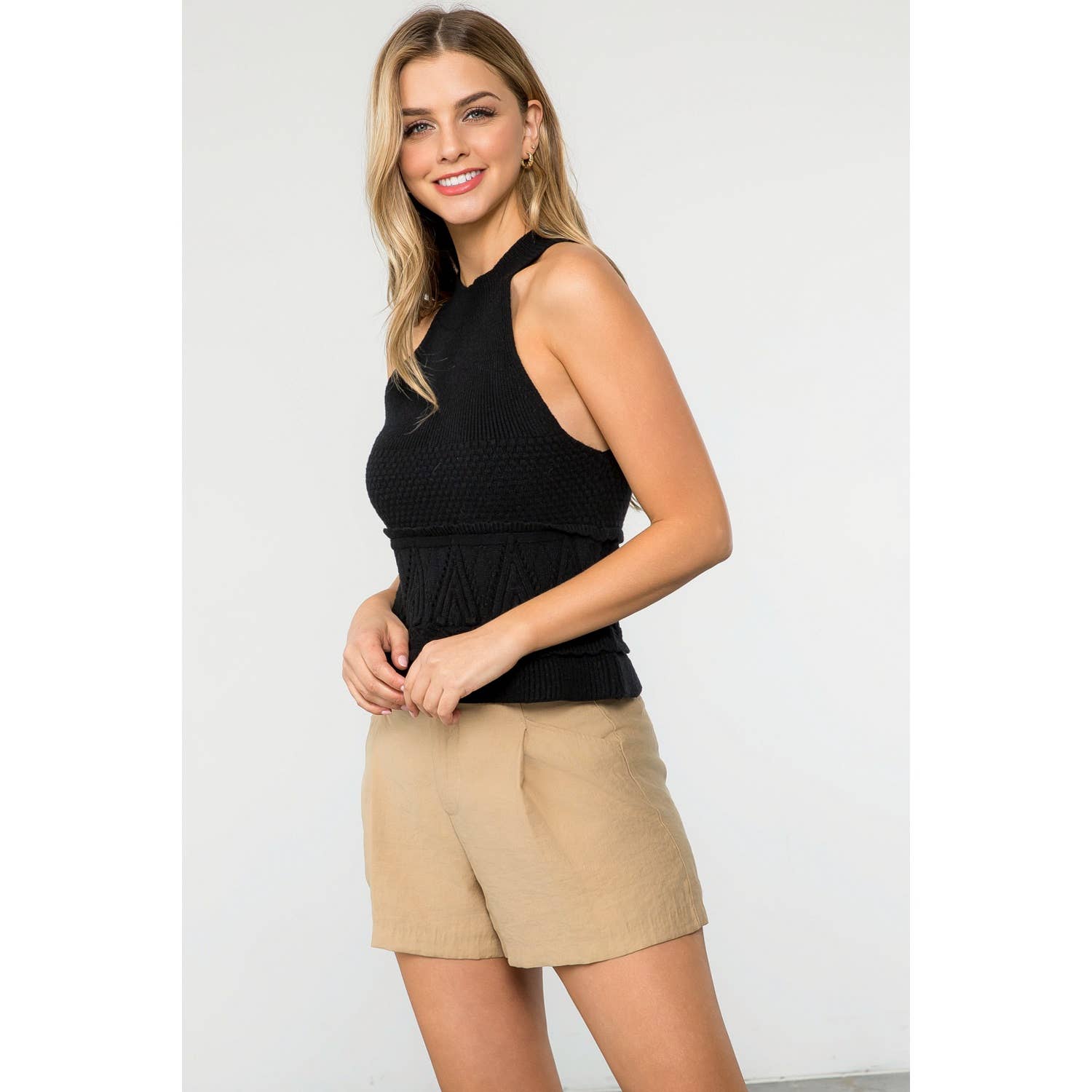 Halter Knitted Top: BLACK / XS-S-M-L(1-2-2-1)