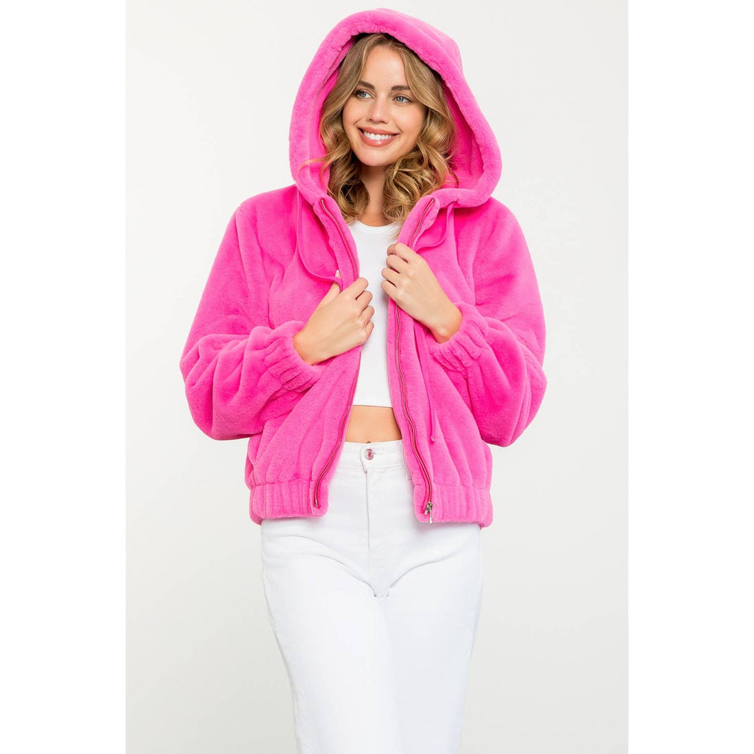 THML Faux Fur Jacket: PINK / X-SMALL
