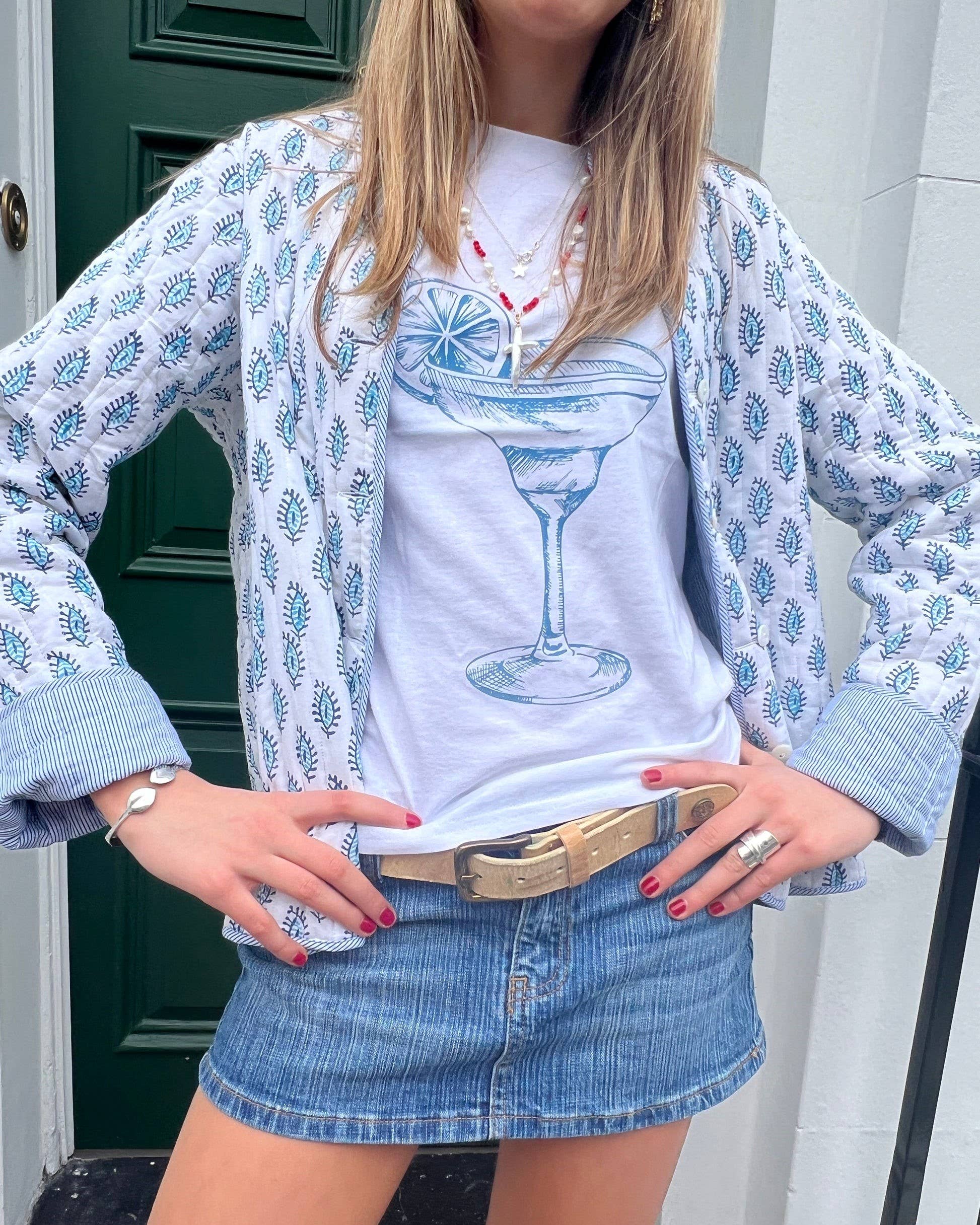 Stylish Reversible Flowers Quilted Jacket: Blue