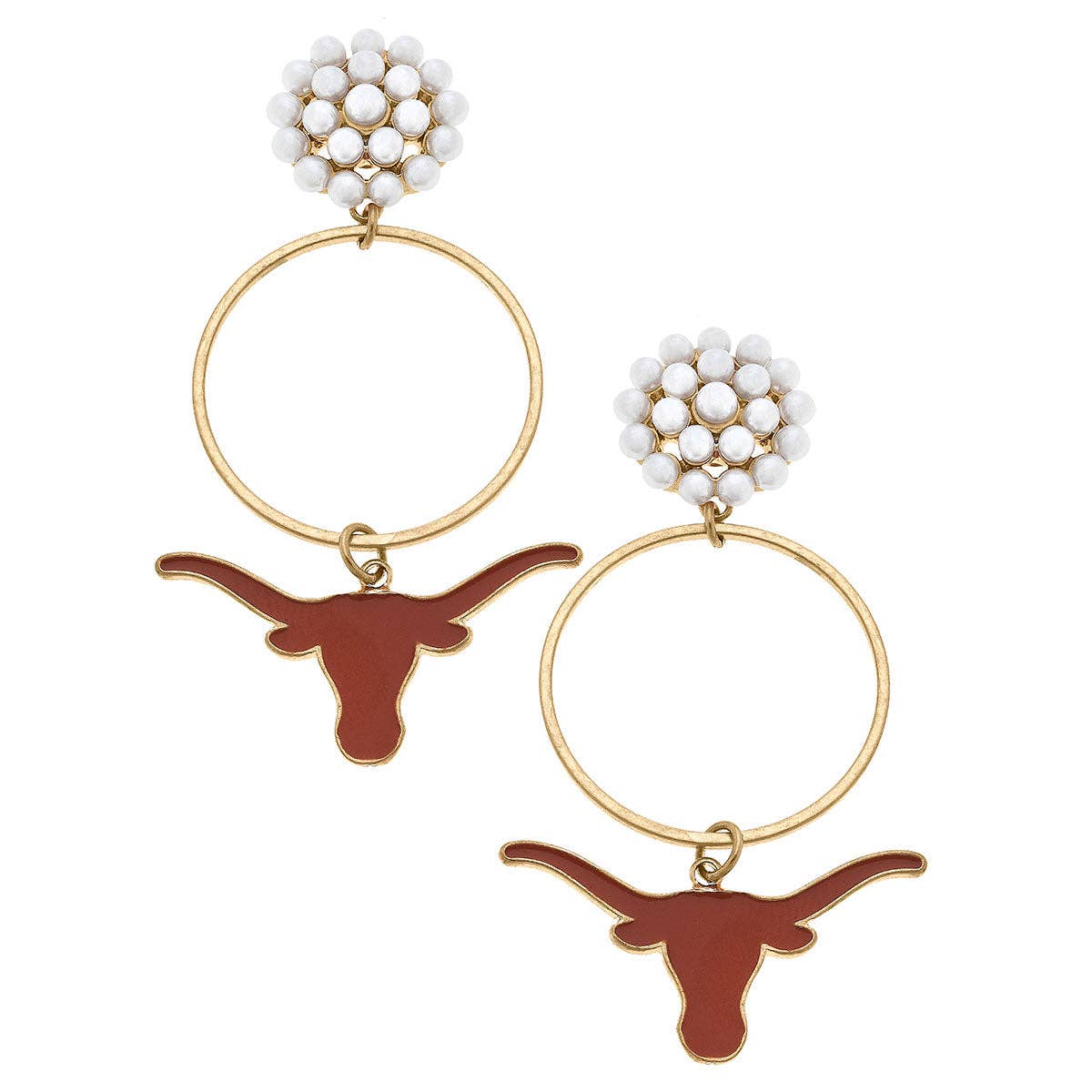 Texas Longhorns Pearl Cluster Enamel Hoop Earrings
