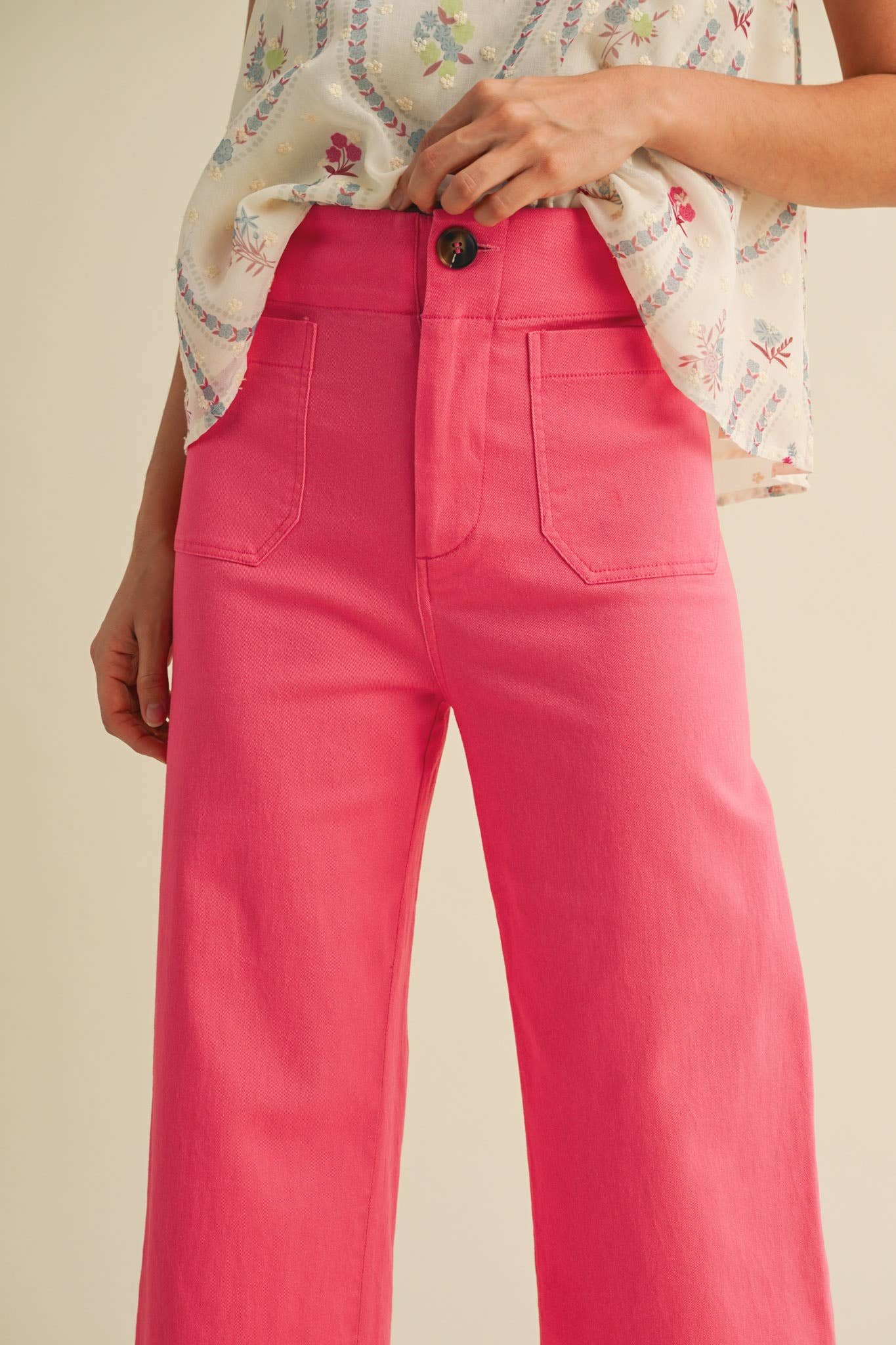 HIGH WAIST CROPPED WIDE LEG PANTS MP3303: Berry Pink / M