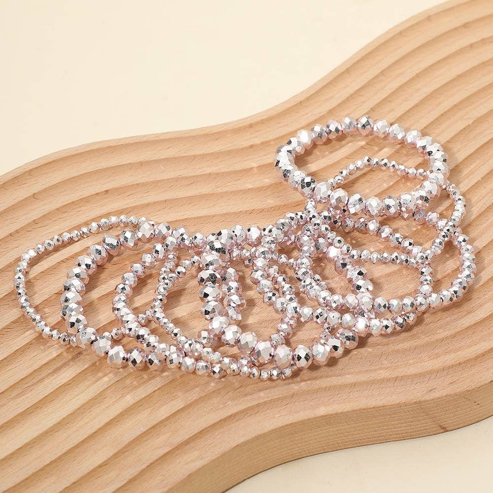 9PCS - Faceted Beaded Stretch Multi Layered Bracelets: Gray