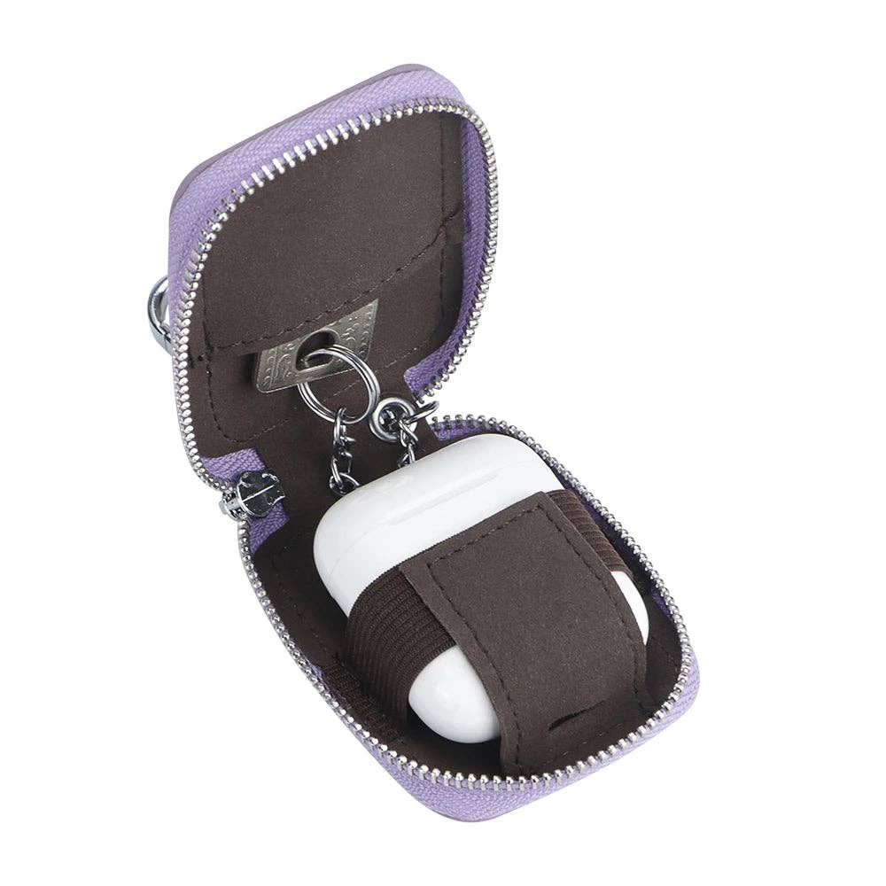 2901 Leather Earphone Pouch with Keychain: Light Grey