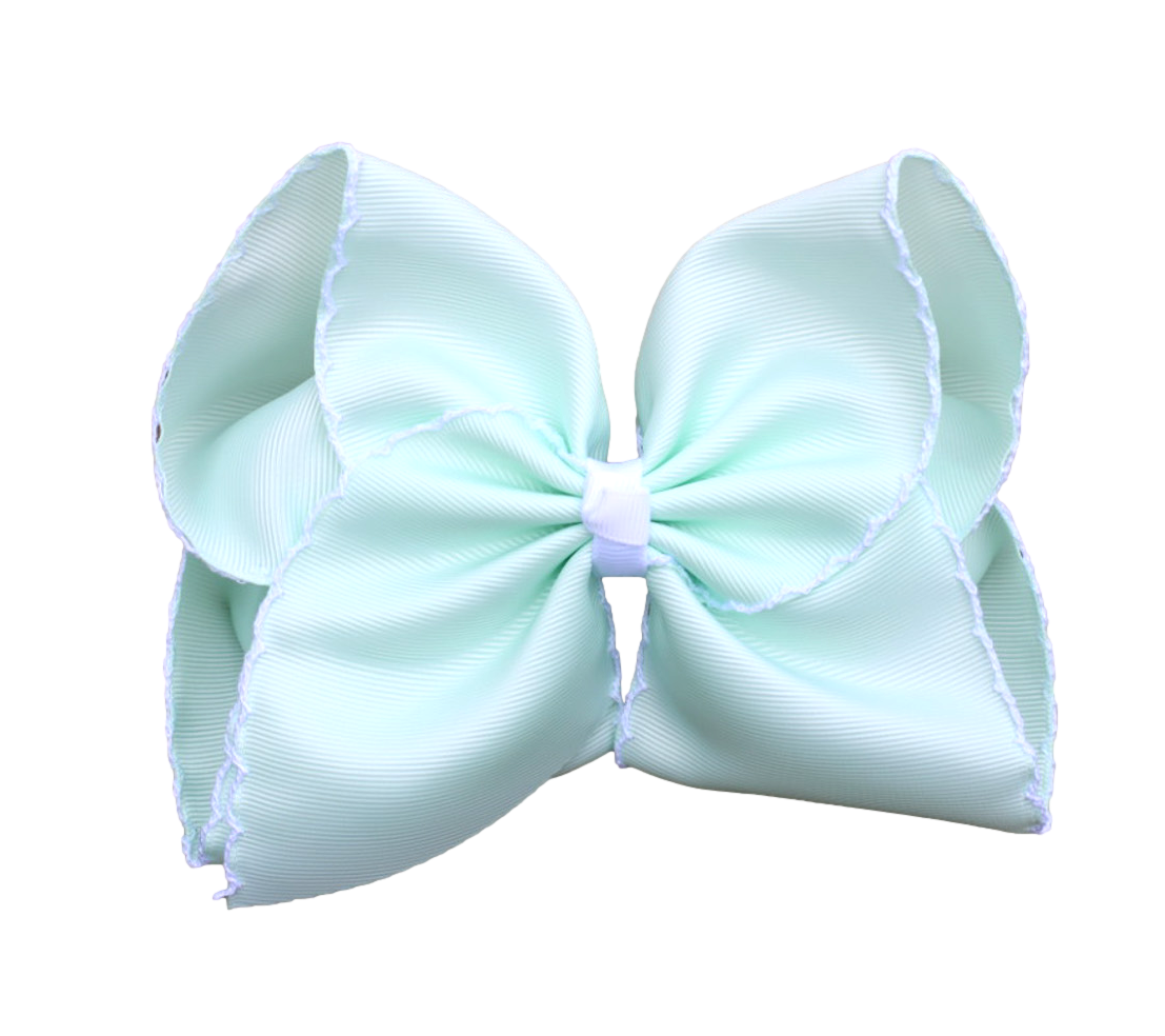 Sea Mist Moon Stitch Hair Bow : Nylon Headband / 5 inch