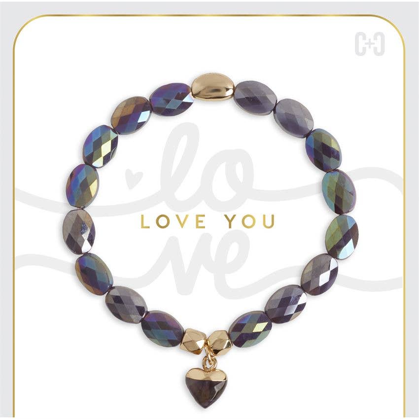 Love You Heart Charm Stretch Bracelet - Valentine&