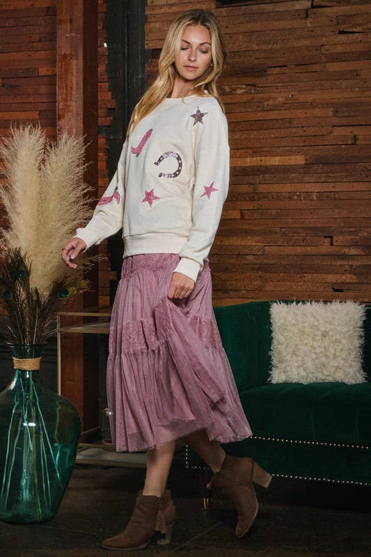 Cowboy Glitter Printed Sweatshirt: Black