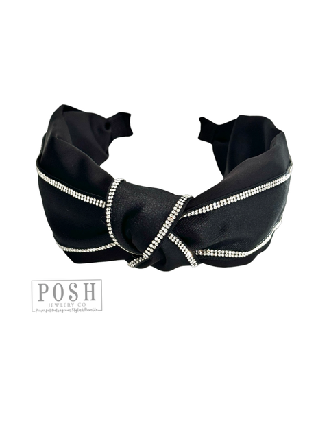 Satin rhinestone headband: Black