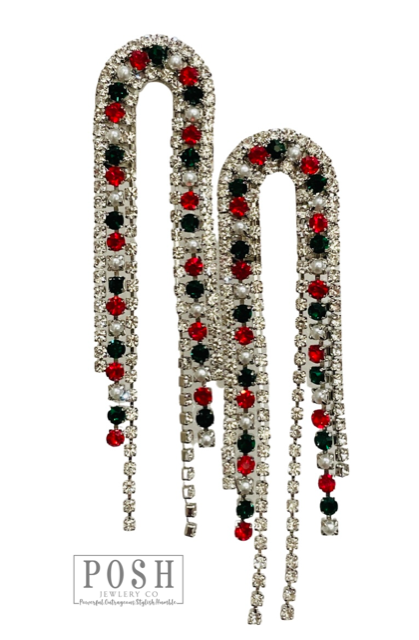 Arched rhinestone fringe earring: Multi-Color/Silver