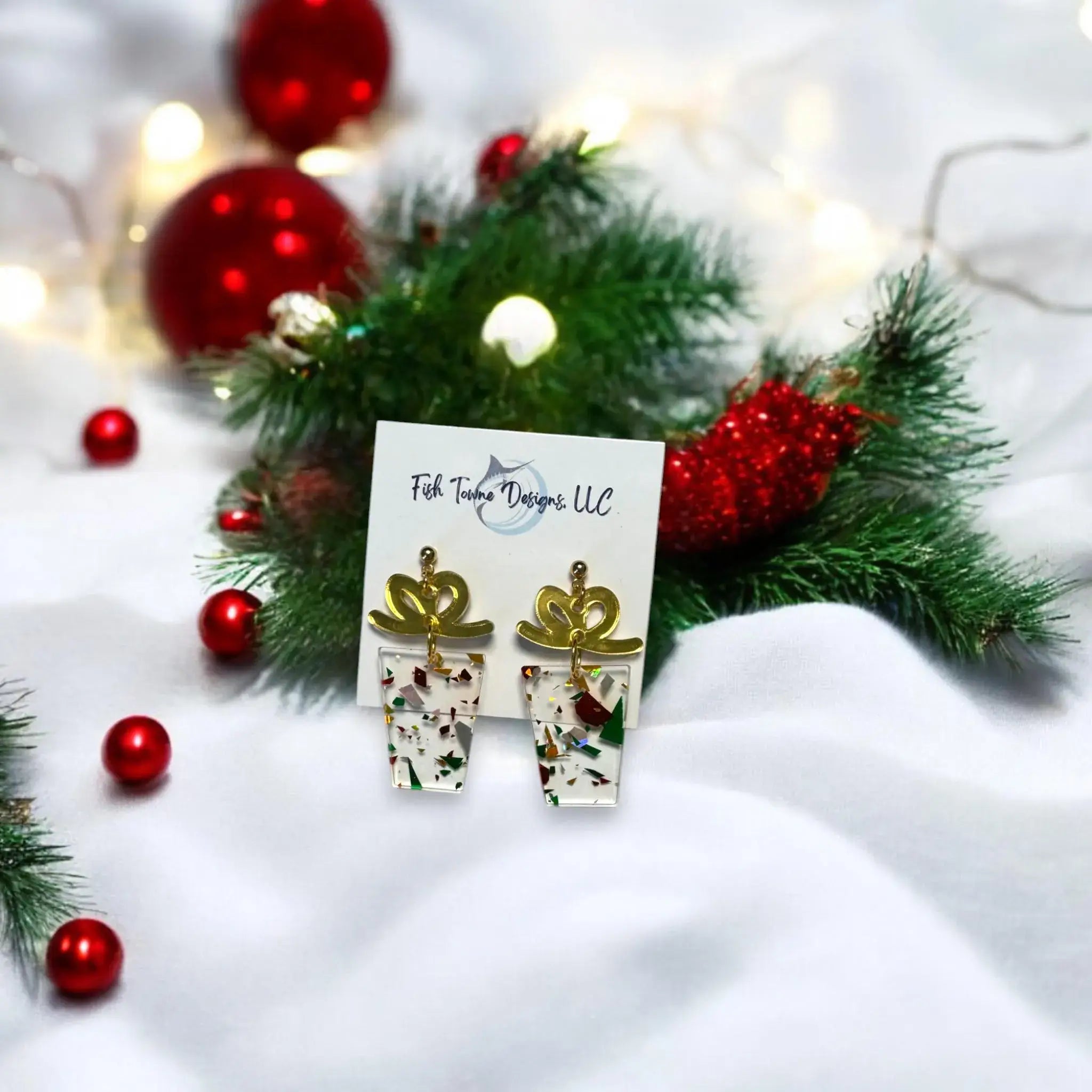 Christmas Present Acrylic Earrings: Square