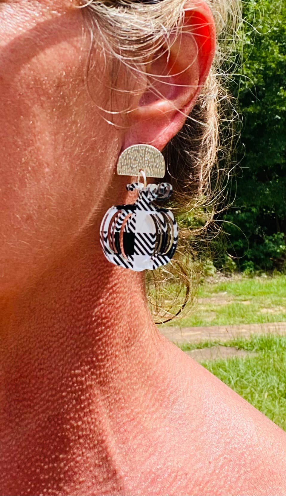 Buffalo Plaid Pumpkin Earrings Fall