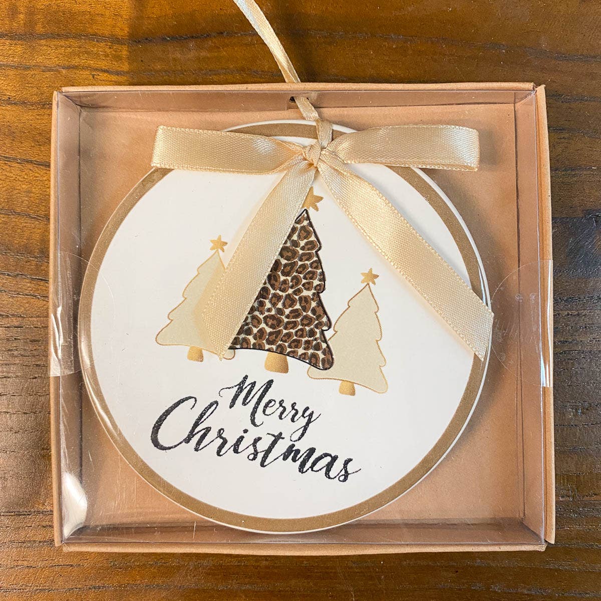 Leopard Christmas Tree Ornament White/Black/Gold 4"
